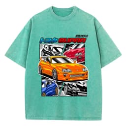 Street Woman Washed T-Shirts Supra Racing Comic Print Short Sleeve Comfortable Cotton Oversize Tops Summer Casual Female Clothes