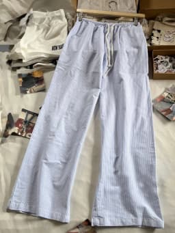 New Pink Striped Linen Drawstring Long Pants Women Summer High Waist Casual Straight Pant Y2k Vintage Streetwear Loose Trousers