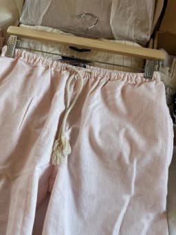 New Pink Striped Linen Drawstring Long Pants Women Summer High Waist Casual Straight Pant Y2k Vintage Streetwear Loose Trousers