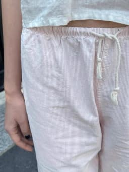 New Pink Striped Linen Drawstring Long Pants Women Summer High Waist Casual Straight Pant Y2k Vintage Streetwear Loose Trousers