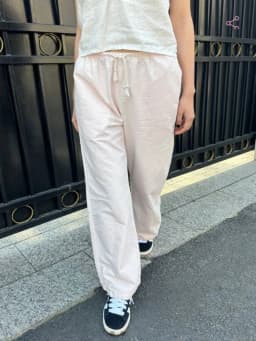 New Pink Striped Linen Drawstring Long Pants Women Summer High Waist Casual Straight Pant Y2k Vintage Streetwear Loose Trousers