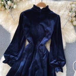 Women Chic Elegant Lantern Sleeve pleated velvet Dress Sexy Fashion Slim A-line autumn sweet dresses
