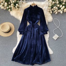 Women Chic Elegant Lantern Sleeve pleated velvet Dress Sexy Fashion Slim A-line autumn sweet dresses