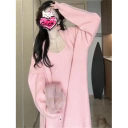2025 Spring Autumn New Fashion Loose Long Sweater Knitted Cardigan Elegant Dress And Sweater Set for Women Two-Piece Set Green