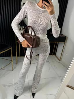 Mozision Lace Print Long Sleeve Jumpsuits Women Overalls Fashion Autumn Winter New Two Layer O Neck Slim Fit Sexy Jumpsuits