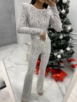Mozision Lace Print Long Sleeve Jumpsuits Women Overalls Fashion Autumn Winter New Two Layer O Neck Slim Fit Sexy Jumpsuits