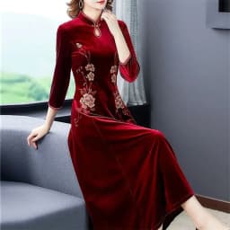 Mrs. Kuo, 300 Pounds Loose Fit, Belly Covering, Warm Gold Velvet Dress, Women's Cheongsam Dress, Improved Version, Female Trendy