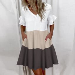 Casual Ruffles Loose V-Neck Dress Women Summer Short Sleeve Floral Print Woman Dress 2024 Fashion White Beach Dresses