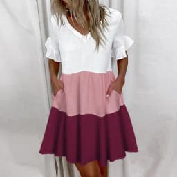 Casual Ruffles Loose V-Neck Dress Women Summer Short Sleeve Floral Print Woman Dress 2024 Fashion White Beach Dresses