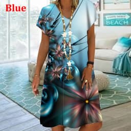 Plant Flowers Colorful 3D Printing Dress For Summer 2022 Women Vintage Short Sleeve Loose Dress Casual V-Neck Oversized Clothin