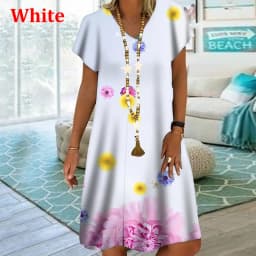 Plant Flowers Colorful 3D Printing Dress For Summer 2022 Women Vintage Short Sleeve Loose Dress Casual V-Neck Oversized Clothin