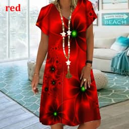 Plant Flowers Colorful 3D Printing Dress For Summer 2022 Women Vintage Short Sleeve Loose Dress Casual V-Neck Oversized Clothin