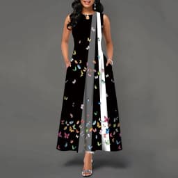 Women New Loose Floral Vintage Hole Ruffles Befree Big Large Dress Large Big Summer Camis Party Elegant Maxi Dresses
