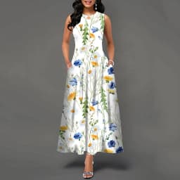 Women New Loose Floral Vintage Hole Ruffles Befree Big Large Dress Large Big Summer Camis Party Elegant Maxi Dresses
