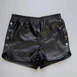 Women Faux Leather Shorts Pants High Waist Side Button Elastic Waist Black Latex Trousers Casual Outfits Streetwear Biker Shorts