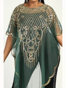 Spring 2024 New African Women's Fashion Gown Chiffon Batwing Sleeve Sequins And Fringes Loose Versatile Dress With Free Size