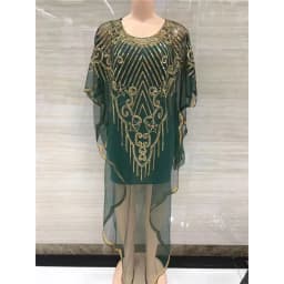 Spring 2024 New African Women's Fashion Gown Chiffon Batwing Sleeve Sequins And Fringes Loose Versatile Dress With Free Size