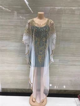 Spring 2024 New African Women's Fashion Gown Chiffon Batwing Sleeve Sequins And Fringes Loose Versatile Dress With Free Size