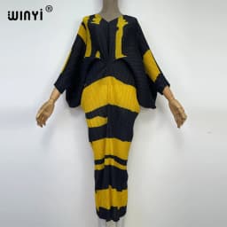plissado mulher vestido hit cor v colarinho batwing manga longa solta bezerro vestidos de comprimento longo estilo casual 2021