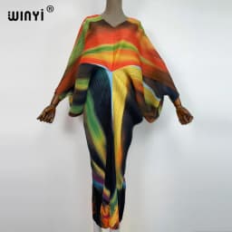 plissado mulher vestido hit cor v colarinho batwing manga longa solta bezerro vestidos de comprimento longo estilo casual 2021