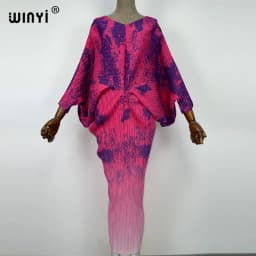 plissado mulher vestido hit cor v colarinho batwing manga longa solta bezerro vestidos de comprimento longo estilo casual 2021