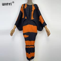 plissado mulher vestido hit cor v colarinho batwing manga longa solta bezerro vestidos de comprimento longo estilo casual 2021