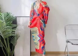 plissado mulher vestido hit cor v colarinho batwing manga longa solta bezerro vestidos de comprimento longo estilo casual 2021