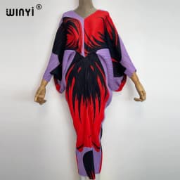 plissado mulher vestido hit cor v colarinho batwing manga longa solta bezerro vestidos de comprimento longo estilo casual 2021