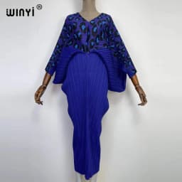plissado mulher vestido hit cor v colarinho batwing manga longa solta bezerro vestidos de comprimento longo estilo casual 2021