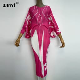 plissado mulher vestido hit cor v colarinho batwing manga longa solta bezerro vestidos de comprimento longo estilo casual 2021