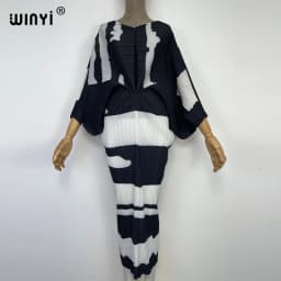 plissado mulher vestido hit cor v colarinho batwing manga longa solta bezerro vestidos de comprimento longo estilo casual 2021