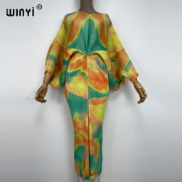 plissado mulher vestido hit cor v colarinho batwing manga longa solta bezerro vestidos de comprimento longo estilo casual 2021