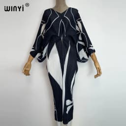plissado mulher vestido hit cor v colarinho batwing manga longa solta bezerro vestidos de comprimento longo estilo casual 2021