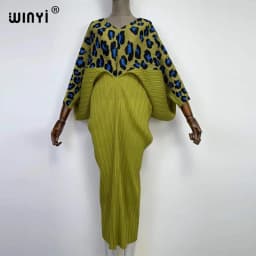 plissado mulher vestido hit cor v colarinho batwing manga longa solta bezerro vestidos de comprimento longo estilo casual 2021