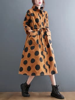 2026 Autumn Winter Oversized Polka Dot Long Trench Coat For Women Clothes Stand Collar Drawstring Fashion Casual Loose Outerwear