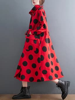 2026 Autumn Winter Oversized Polka Dot Long Trench Coat For Women Clothes Stand Collar Drawstring Fashion Casual Loose Outerwear
