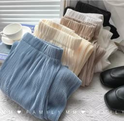 Women Wide Leg Pants High Waist Casual Chiffon Ice Silk Long Pants Bohemian Pleated Trousers Plus Size Women Clothing