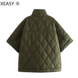 XEASY Women Jacket Capes And Poncho Autumn Woman Clothes Solid Quilted Coats Zippers Cardigan For Women Casual Oversized Jacket
