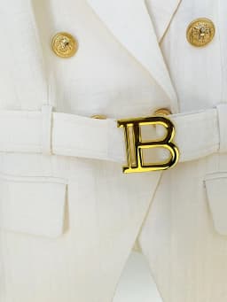 HIGH STREET Newest 2026 Designer Jacket Women's Double Breasted Lion Buttons Monogram Jacquard Belted Blazer