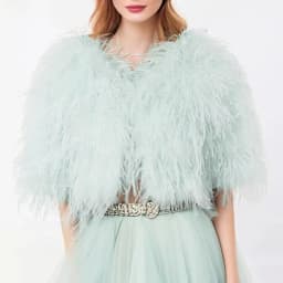 Luxurious Furry Ostrich Feather Jacket, Peach Fuzz Fashion, Wedding Party, Concert, Bride B230408, 2024