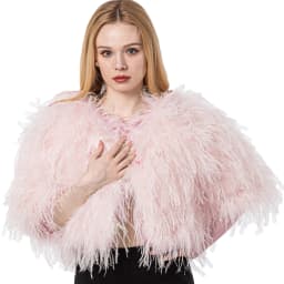 Luxurious Furry Ostrich Feather Jacket, Peach Fuzz Fashion, Wedding Party, Concert, Bride B230408, 2024