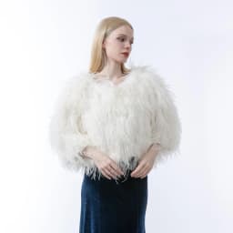 Luxurious Furry Ostrich Feather Jacket, Peach Fuzz Fashion, Wedding Party, Concert, Bride B230408, 2024