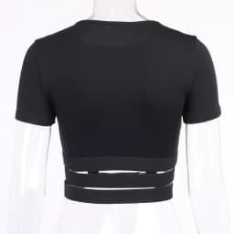 Streetwear 2021 Punk Hollow Out Black T Shirt Harajuku Goth Letter Print Bodycon Short Sleeve Top Women Sexy Basic Crop Tops