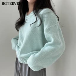 BGTEEVER Casual V-neck Warm Knitted Sweaters for Women Long Sleeve Loose Female Pullovers Jumpers Autumn Winter