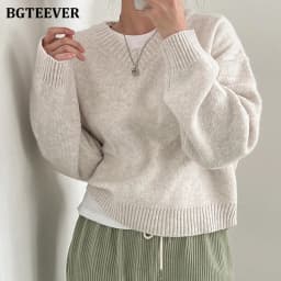 BGTEEVER Casual V-neck Warm Knitted Sweaters for Women Long Sleeve Loose Female Pullovers Jumpers Autumn Winter