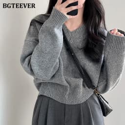 BGTEEVER Casual V-neck Warm Knitted Sweaters for Women Long Sleeve Loose Female Pullovers Jumpers Autumn Winter