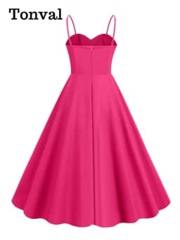 Tonval Sweetheart Neck Spaghetti Strap Double Breasted Long Dress 50s Pinup Vintage Polka Dot Women Party Sexy Dresses