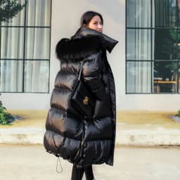 Maomaokong 2026 Women Winter Black Loose Long Down Jacket Real Fox Fur Collar Hooded Fashion Waterproof Female Extra Large Coat