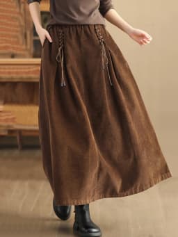 Amax luluE Chinese Fashion Winter Clothes Womens Elegant Loose Corduroy Skirts Ladies Leisure Vintage Elastic Waist Streetwear