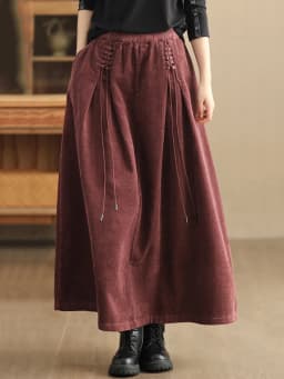 Amax luluE Chinese Fashion Winter Clothes Womens Elegant Loose Corduroy Skirts Ladies Leisure Vintage Elastic Waist Streetwear